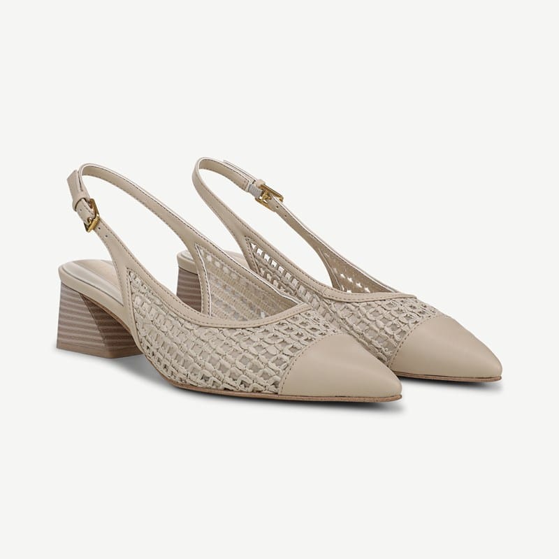 Franco Sarto Franco Racer Slingback Shoes (Alabaster Faux Leather Weave) 6.0 M Pointed Toe, Buckle Closure