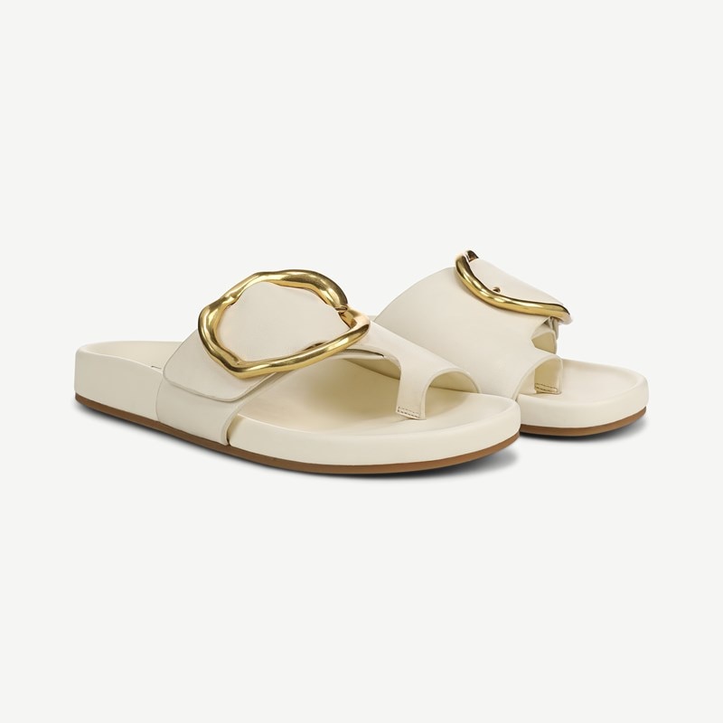 Franco Sarto Shoes Franco Brianka Slide Sandal (Marshmallow White Leather) 9.5 M Round Toe