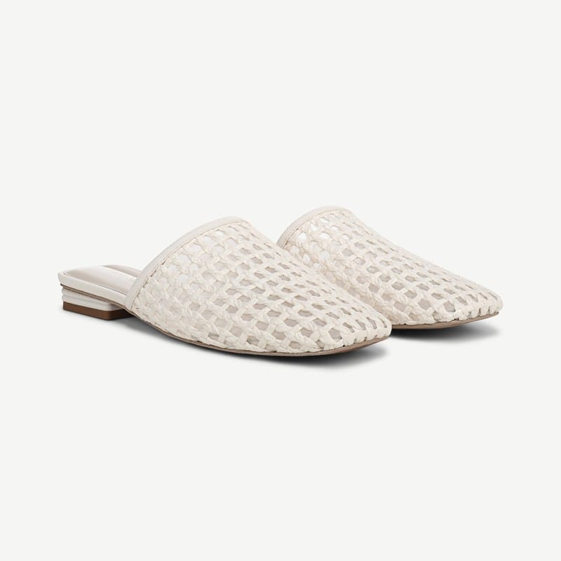 Franco Sarto Franco Toba Mule (Cream White Woven Leather) 7.5 M Slip On Fit, Square Toe, Slip