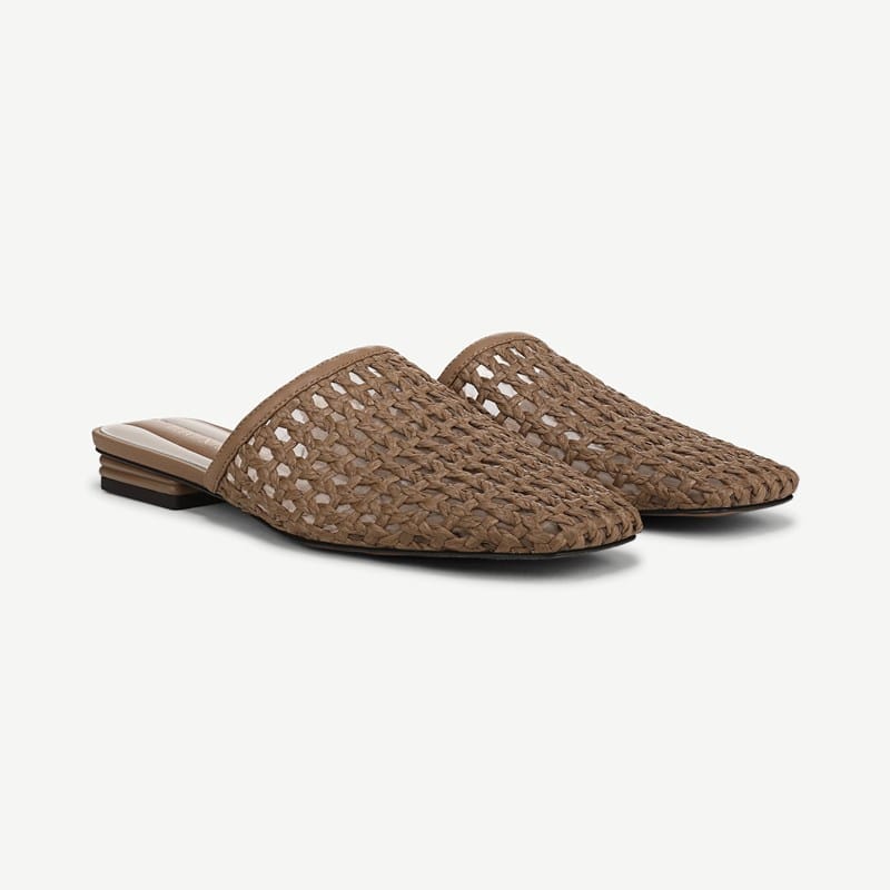 Franco Sarto Franco Toba Mule (Dark Brown Woven Leather) Slip On Fit, Square Toe, Slip-On Fit