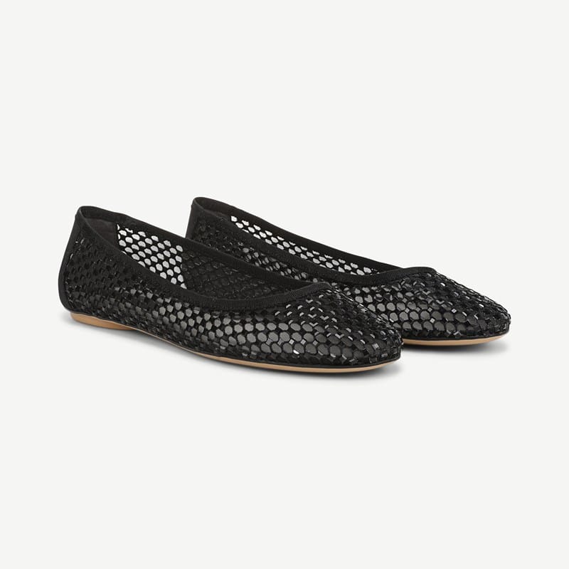 Franco Sarto Franco Christina Ballet Flat Shoes (Black Mesh) 9.0 W Round Toe