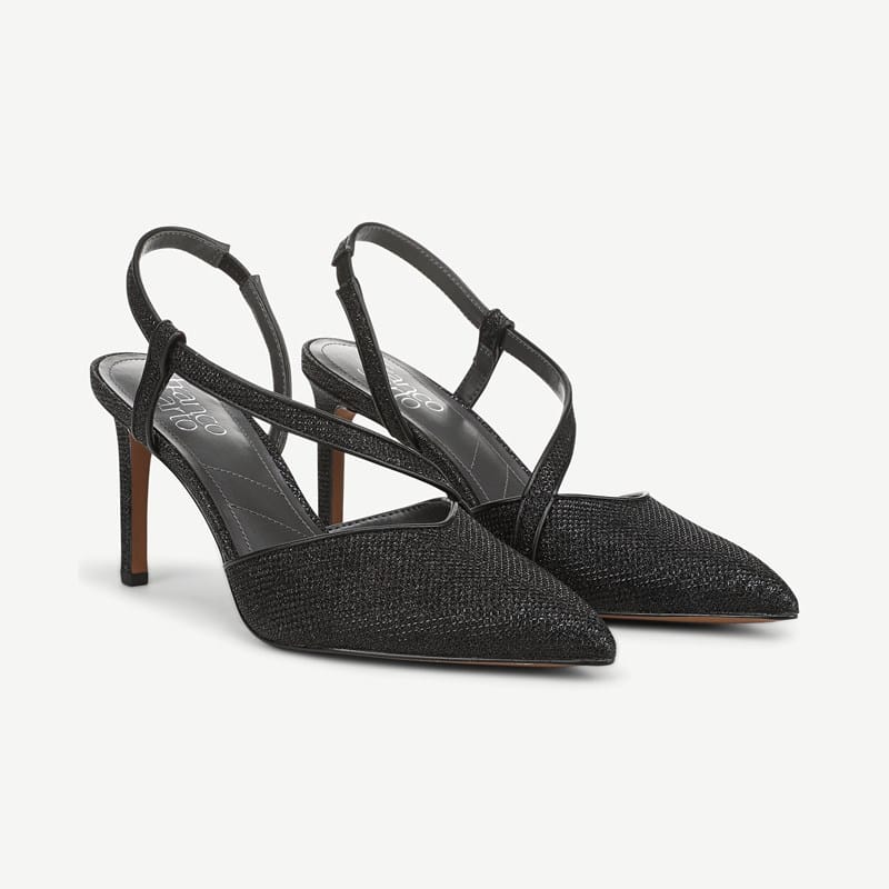 Franco Sarto Franco Peyton D'orsay Slingback Shoes (Shiny Black Fabric) Pointed Toe