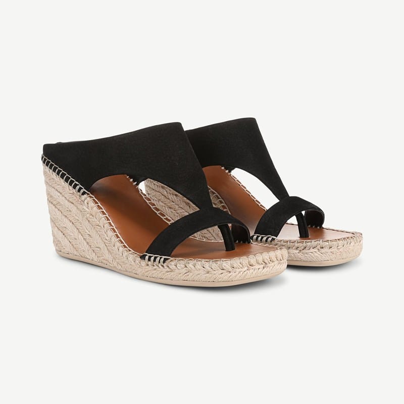 Franco Sarto Shoes Franco Farren Espadrille Sandals (Black Leather) 9.0 M Pointed Toe