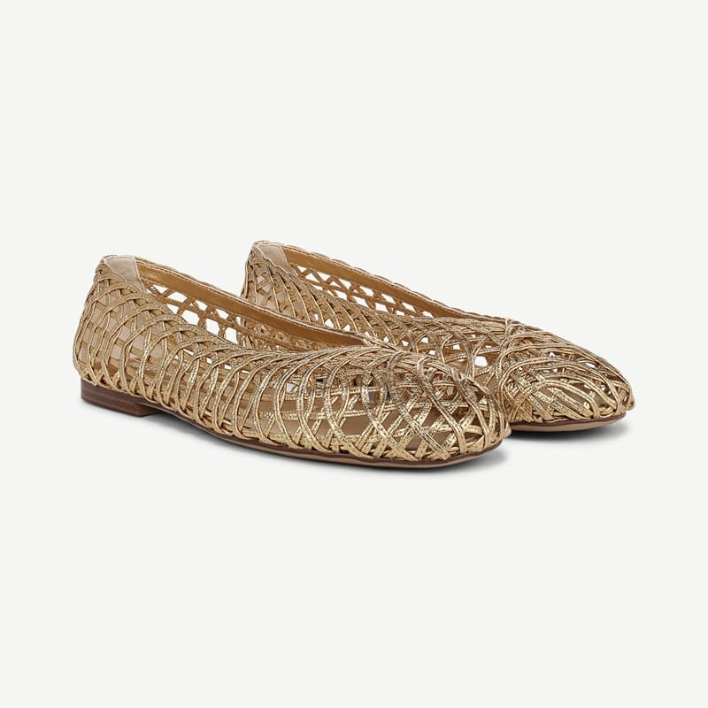 Franco Sarto Franco Amalia Ballet Flat Shoes (Ocra Gold Faux Leather) 8.5 M Slip On Fit, Round Toe, Slip