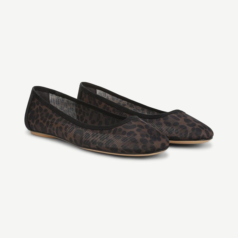 Franco Sarto Franco Christina Ballet Flat Shoes (Tan Leopard Print Mesh) 6.0 W Round Toe