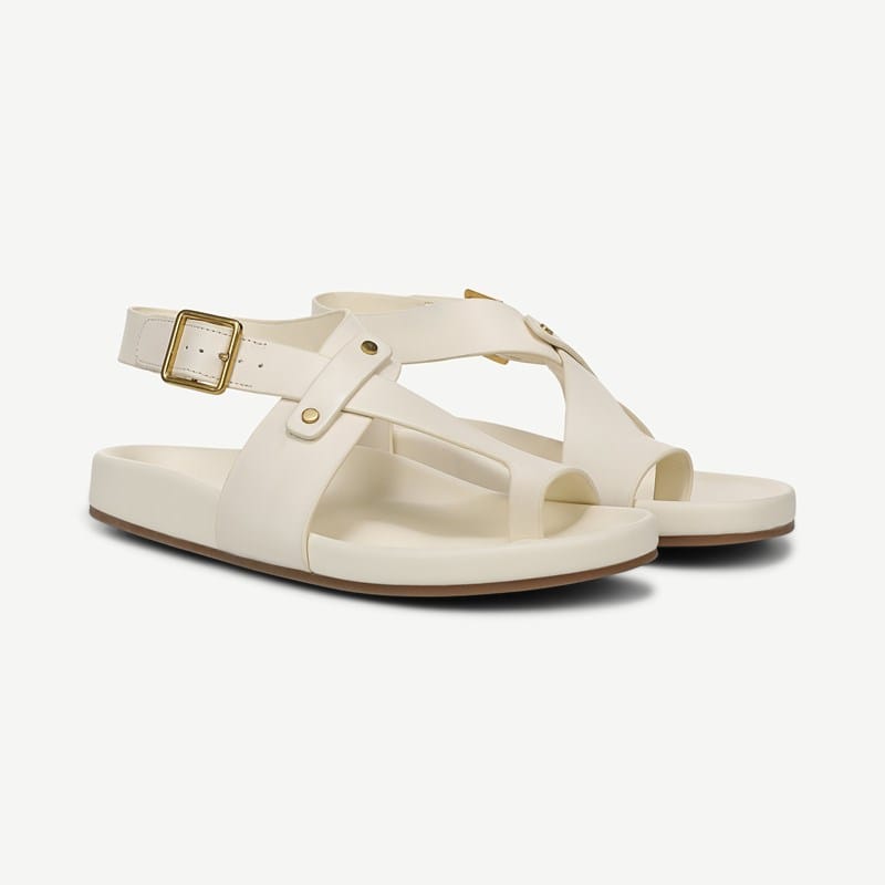 Franco Sarto Shoes Franco Blair Sandal (Marshmallow White Leather) 7.5 M Square Toe, Ankle Strap, Buckle Closure