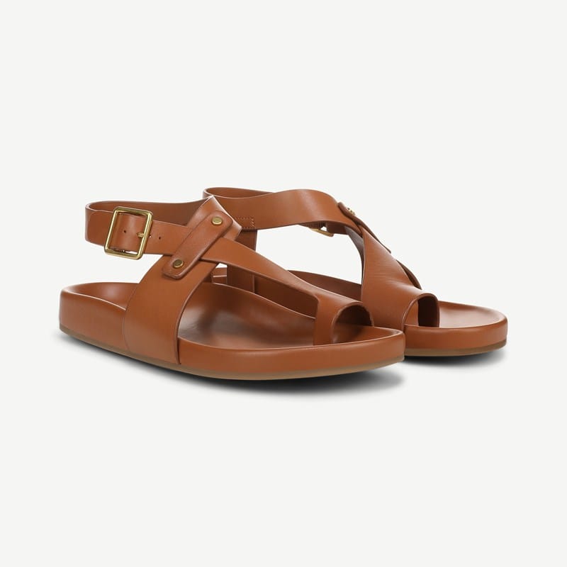 Franco Sarto Shoes Franco Blair Sandal (Cognac Leather) 7.0 M Open Toe, Platform Heels, Buckle Closure