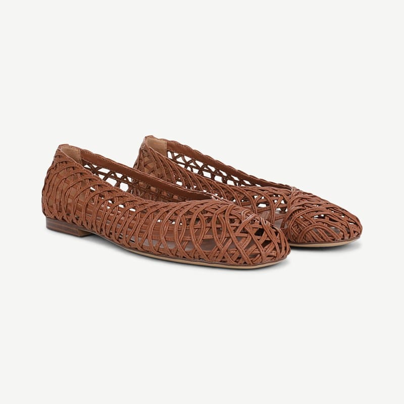 Franco Sarto Franco Amalia Ballet Flat Shoes (Cognac Faux Leather) 11.0 M Slip On Fit, Round Toe, Slip-On Fit