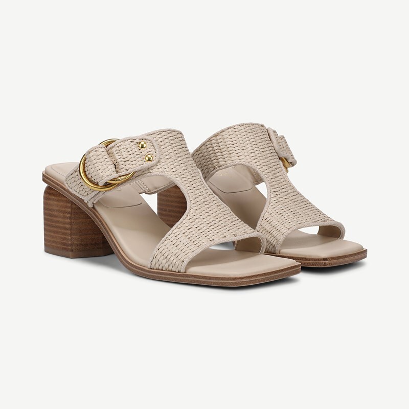 Franco Sarto Shoes Franco Roux Block Heel Slide Sandal (Linen White Woven Raffia) 7.0 M Slip On Fit, Pointed Toe, Slip-On Fit