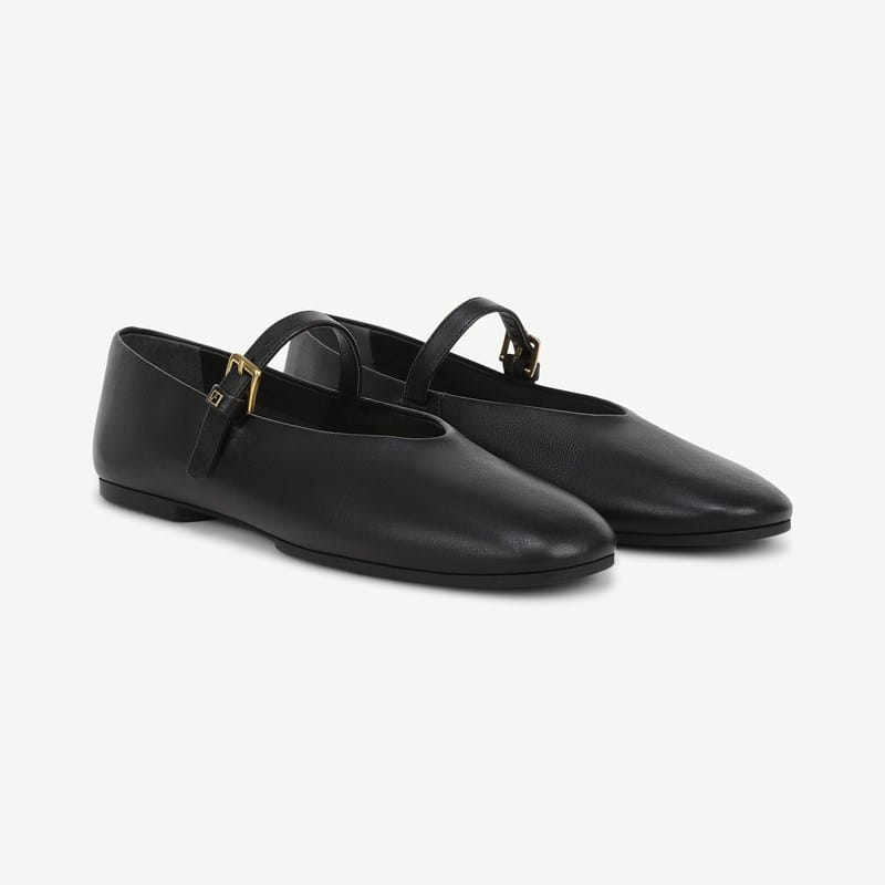 Franco Sarto Franco Odilia Mary Jane Flat Shoes (Black Leather) 6.0 M Pointed Toe