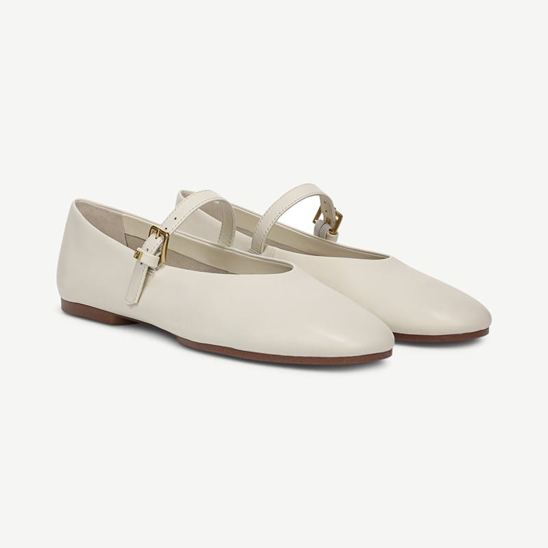 Franco Sarto Franco Odilia Mary Jane Flat Shoes (Marshmallow White Leather) 8.0 M Pointed Toe