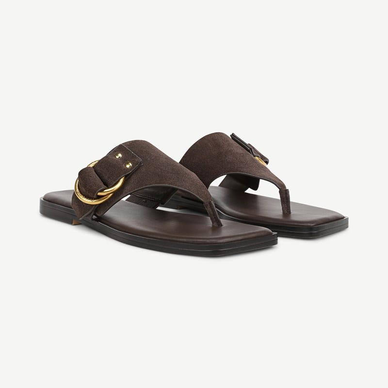 Franco Sarto Shoes Franco Mavie Sandal (Umber Brown Suede) 11.0 M Open Toe, Buckle Closure