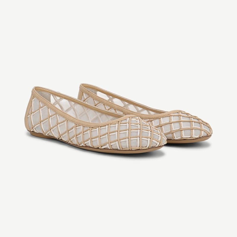 Franco Sarto Franco Christina Ballet Flat Shoes (Beige Faux Leather Mesh) 7.5 M Round Toe