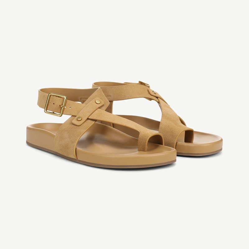 Franco Sarto Shoes Franco Blair Sandal (Biscotti Brown Faux Suede) 5.0 M Open Toe, Platform Heels, Buckle Closure