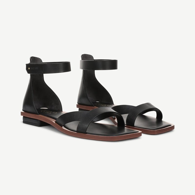 Franco Sarto Shoes Franco Elisa Sandal (Black Faux Leather) 8.5 M Square Toe, Ankle Strap