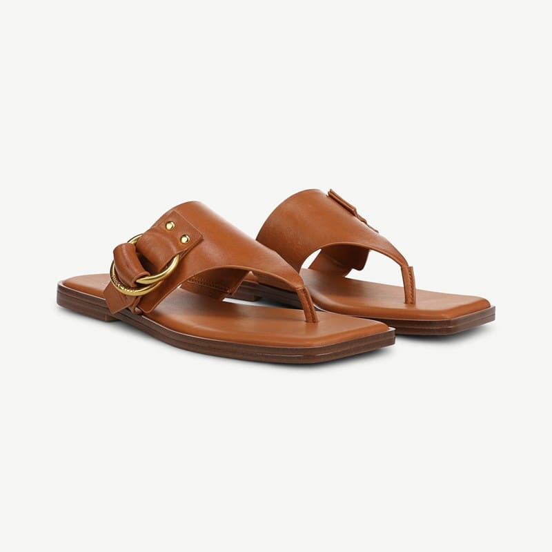 Franco Sarto Shoes Franco Mavie Sandal (Caramel Brown Leather) 6.0 M Open Toe, Buckle Closure