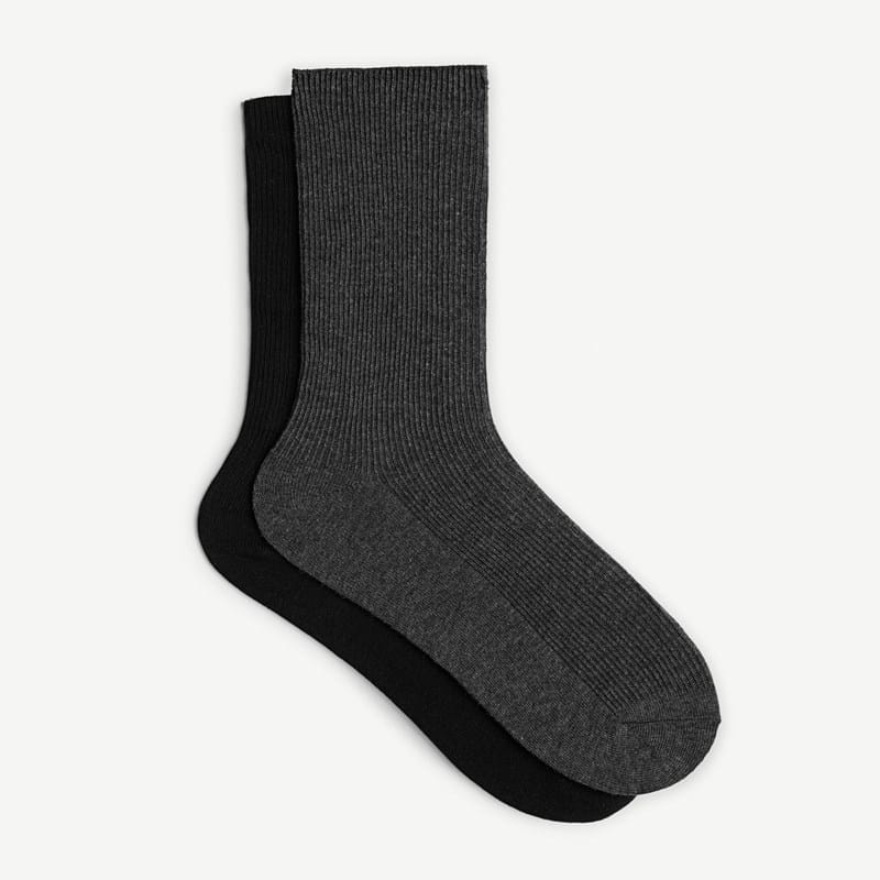 Franco Sarto 2-Pack Ribbed Cotton Mid Crew Socks Accessories (Dark Grey Melange)