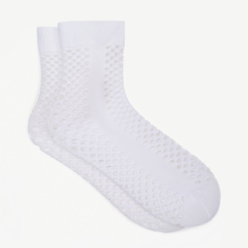 Franco Sarto 1-Pack Opaque Side Stripe Crochet Net Mid Crew Socks Accessories (White)