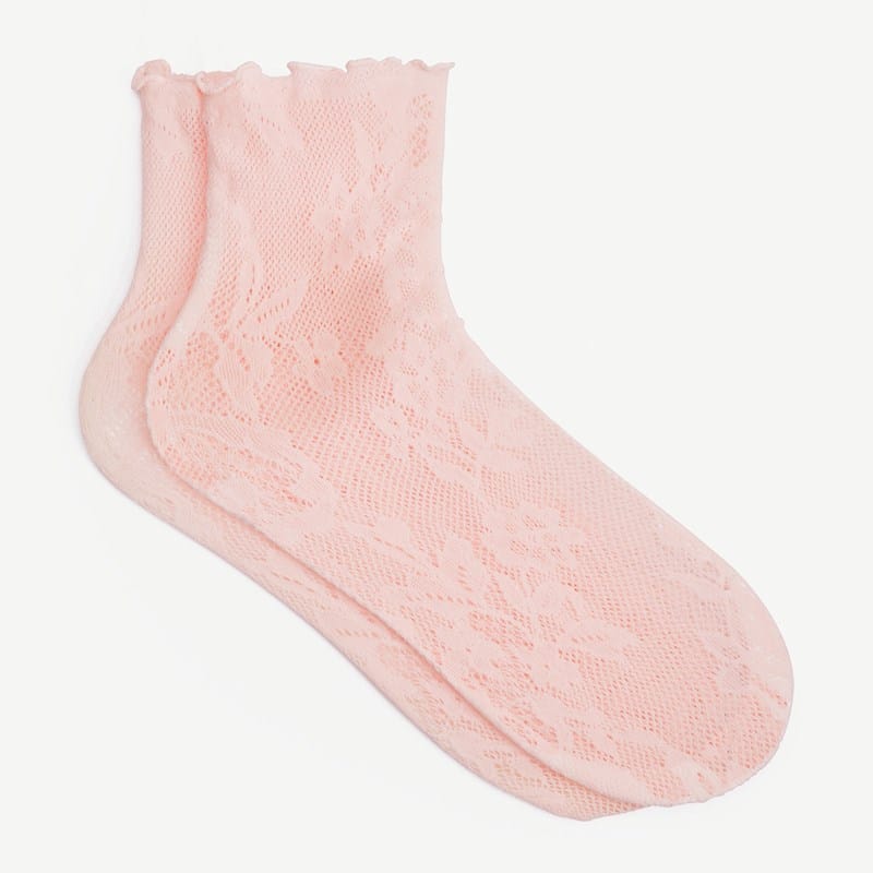 Franco Sarto 1-Pack Floral Crochet Net Anklet Socks Accessories (Pink)